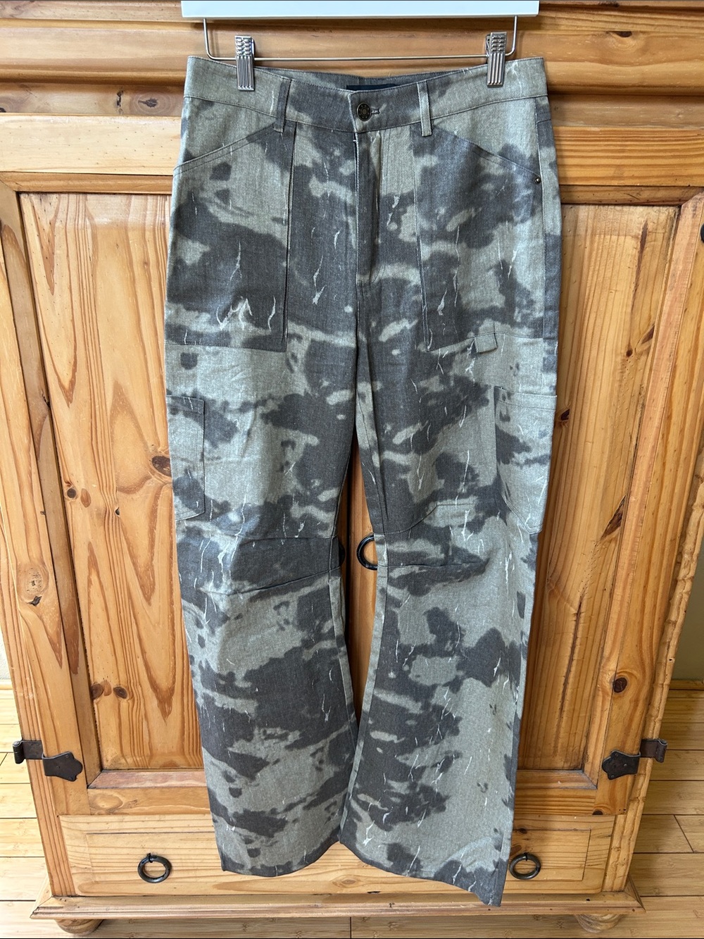 Lioness Pants Gray Abstract Marble Print Wide Leg 100% Cotton Acid Wash Trousers